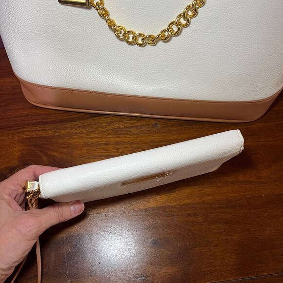 Joy & Iman White Timeless Chic Pebble Satchel Purse + Wallet - Picture 9 of 16